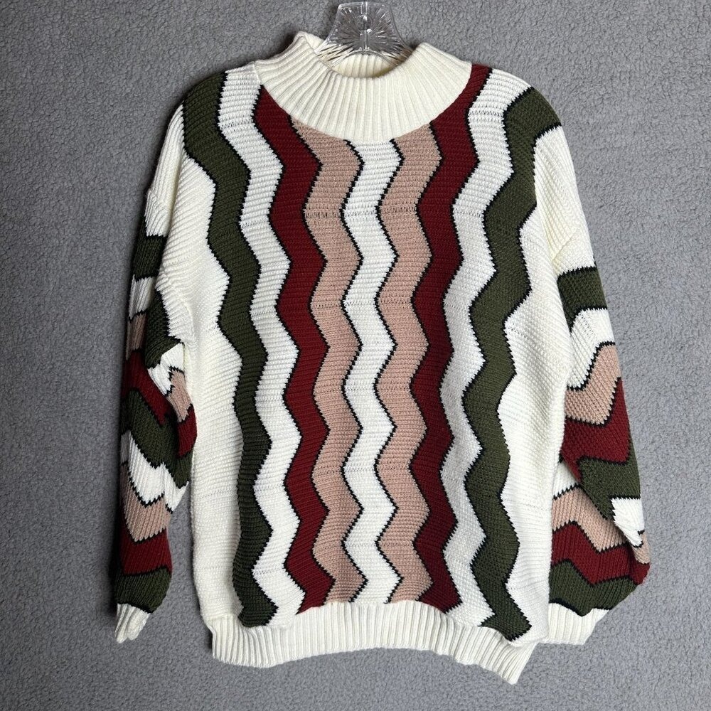 Vintage 90s Clifton Place Sweater Womens‎ XL Zig Zag Knit Pullover USA Y2K